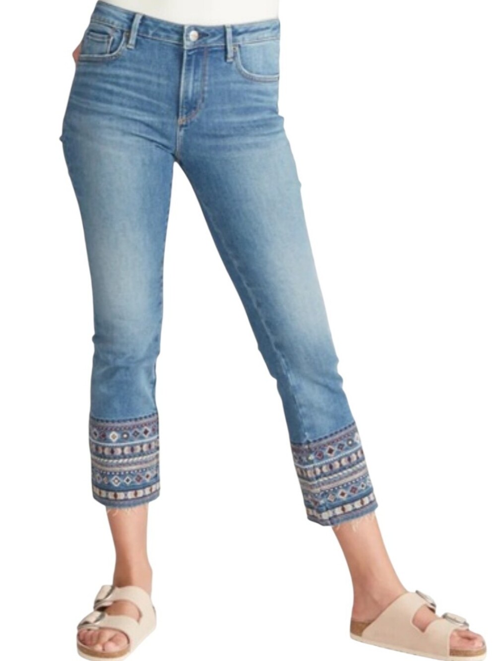 DRIFTWOOD Denim Embroidered Jeans Colette Ankle Cuff Women's Size 31